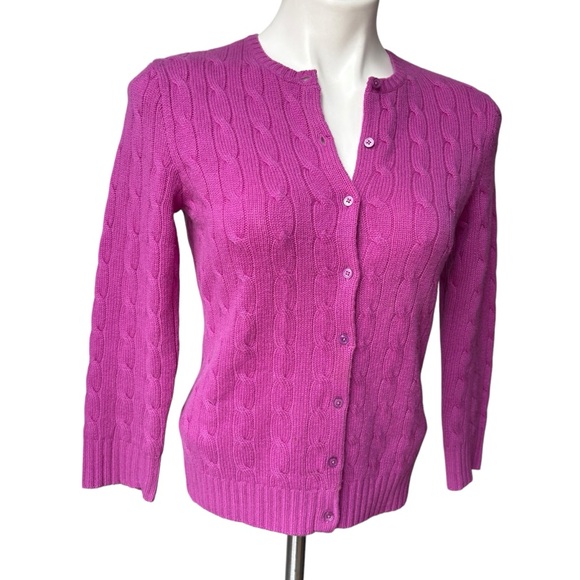 Ralph Lauren Black Label Fuchsia Cable Knit Button Down Cashmere Cardigan - Picture 5 of 16